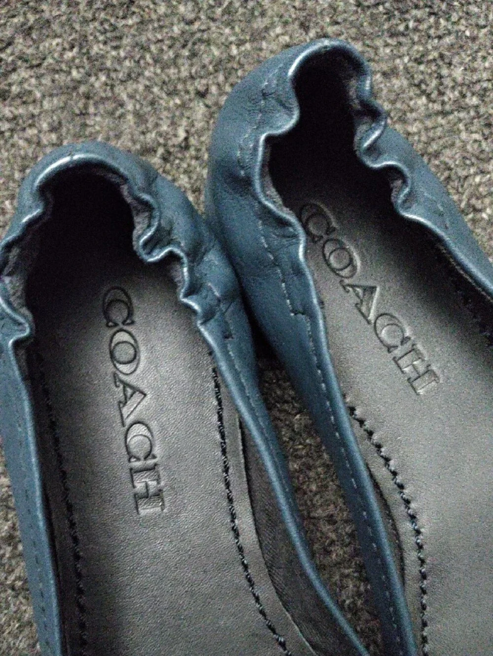 Coach Navy Leather Ballet Flats with Bow & Charm